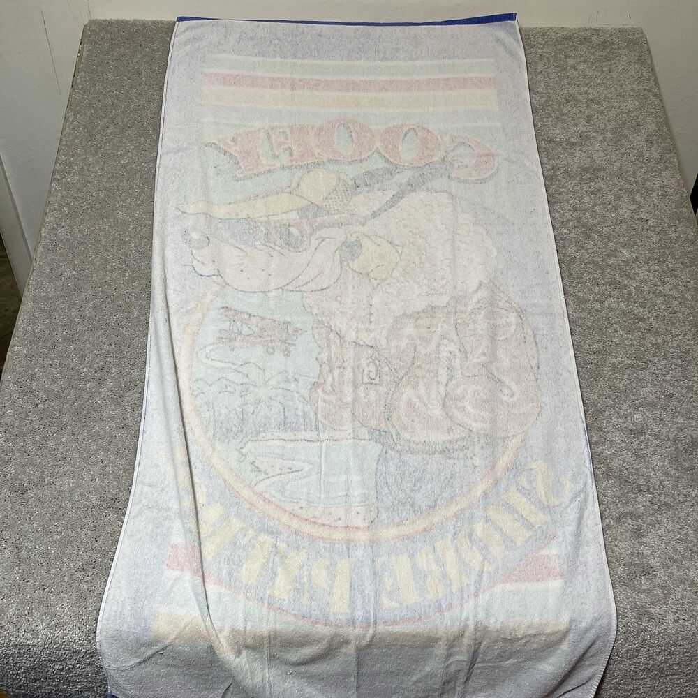 Vintage Franco Walt Disney Goofy Cotton Beach Towel 59x27” 1980s Shore Patrol - Picture 11 of 11